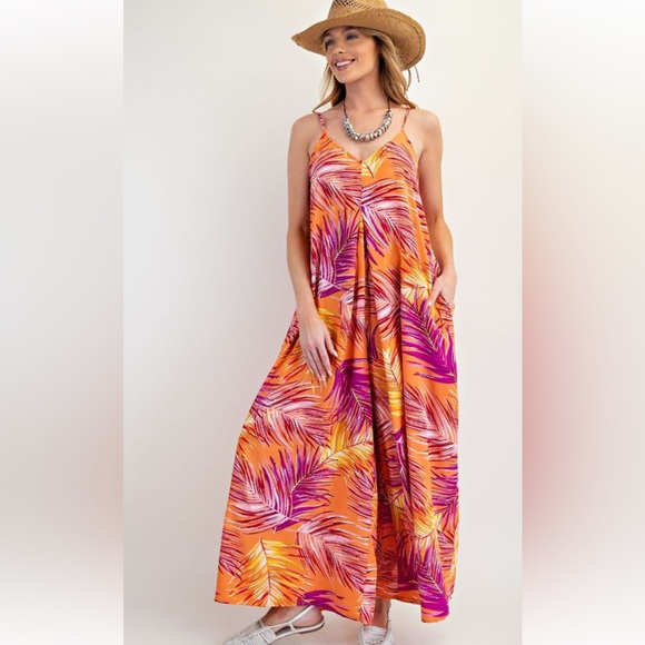 easel Pants - 263 🇺🇸 1 left EASEL TROPICAL PRINT WOOL PEACH WIDE LEG JUMPSUIT